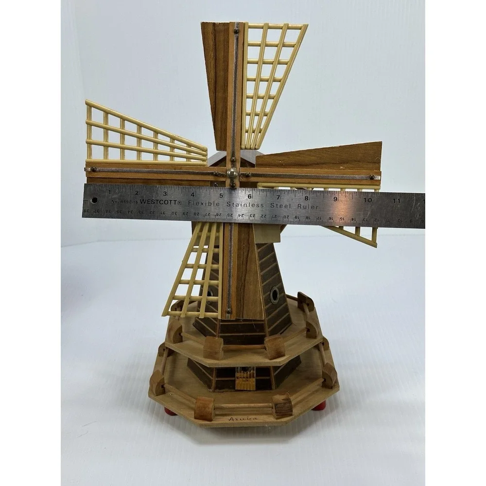 Vintage Wooden Electric Windmill Lamp Light Up Décor‎ Handmade Aruba